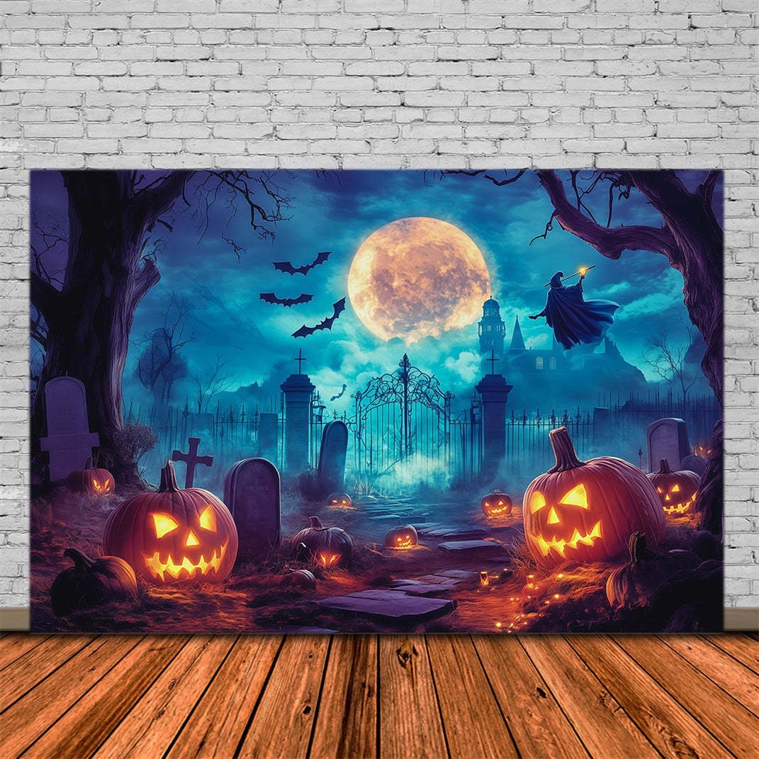 Décors Sur Le Thème D'Halloween Cimetière De Citrouilles Et Sorcière Au Clair De LuneIdées RR67-5
