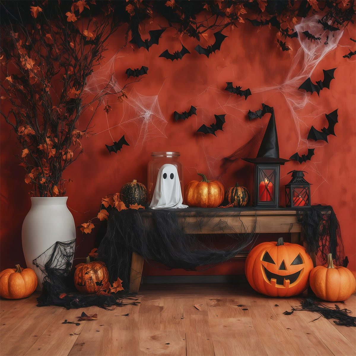 Décor De Cheminée Fantôme Et Citrouille Pour Halloween Toile De Fond Photo À Faire Soi-MêmeRR67-50