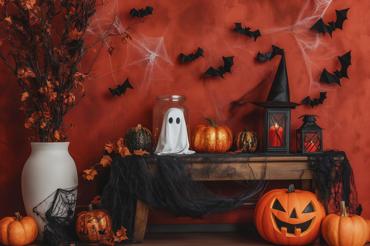 Décor De Cheminée Fantôme Et Citrouille Pour Halloween Toile De Fond Photo À Faire Soi-MêmeRR67-50