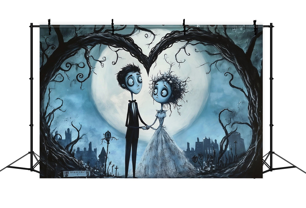 Décor De Mariage D'HalloweenCouple GothiqueCœur Et LuneDécor Photo D'Halloween RR67-53