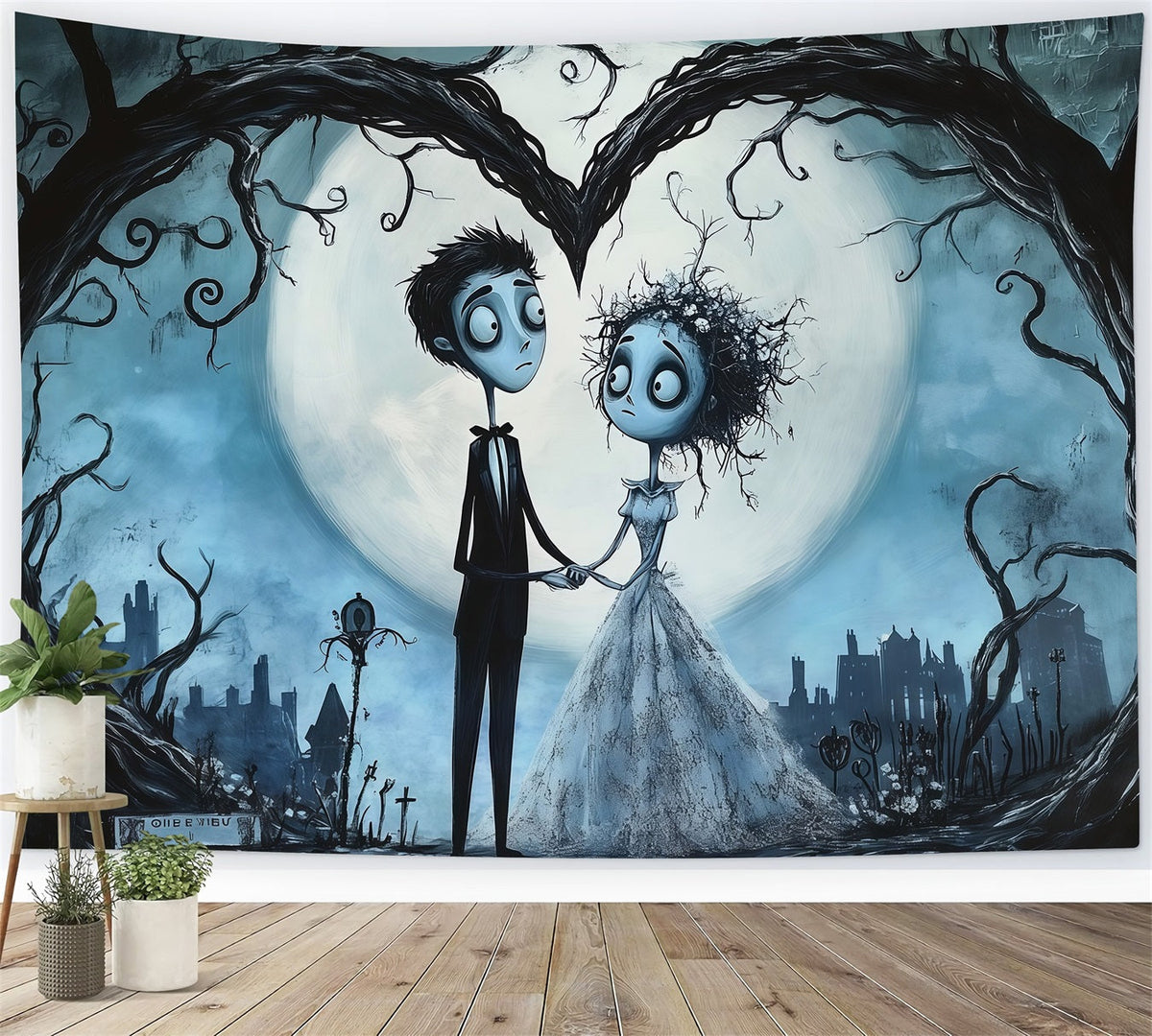 Décor De Mariage D'HalloweenCouple GothiqueCœur Et LuneDécor Photo D'Halloween RR67-53