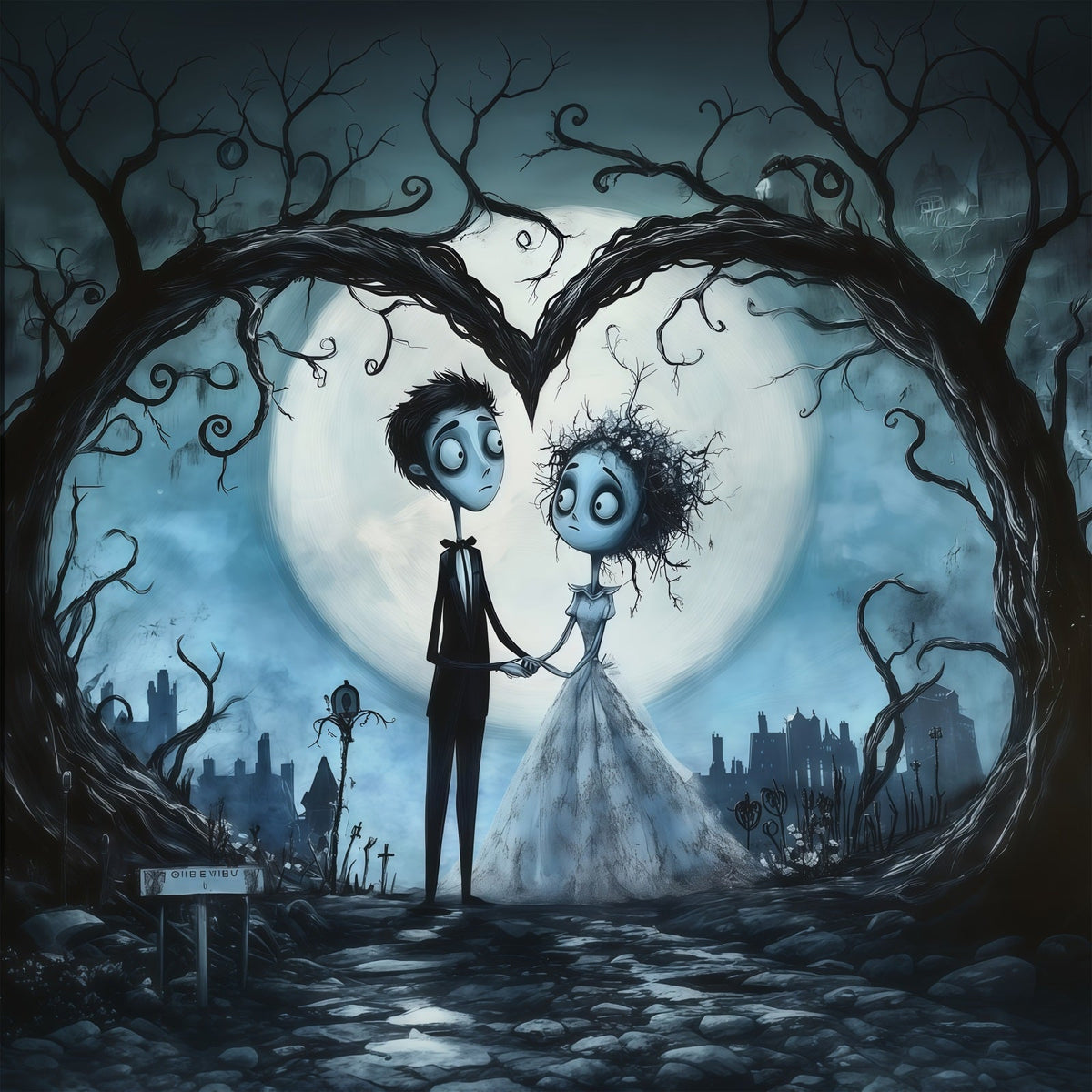 Décor De Mariage D'HalloweenCouple GothiqueCœur Et LuneDécor Photo D'Halloween RR67-53