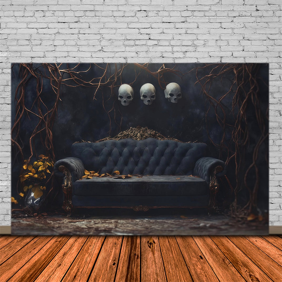Décor De Fond Sur Le Thème D'Halloween Canapé En Forme De Crâne Et Lianes EntrelacéesIdéal Pour Les Photos RR67-54