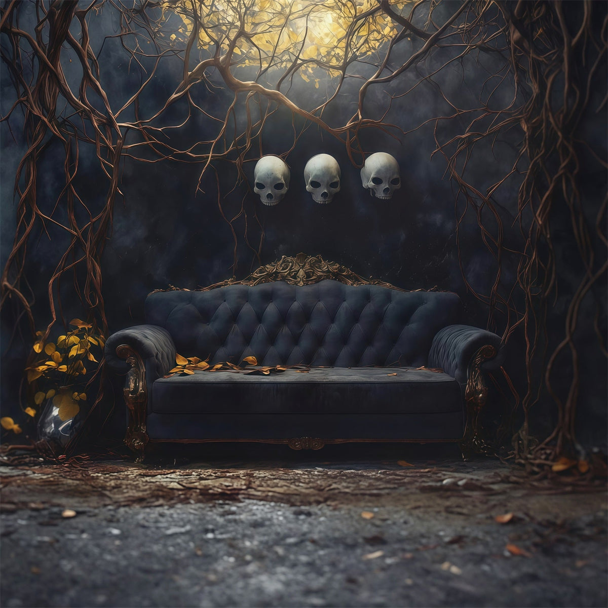 Décor De Fond Sur Le Thème D'Halloween Canapé En Forme De Crâne Et Lianes EntrelacéesIdéal Pour Les Photos RR67-54