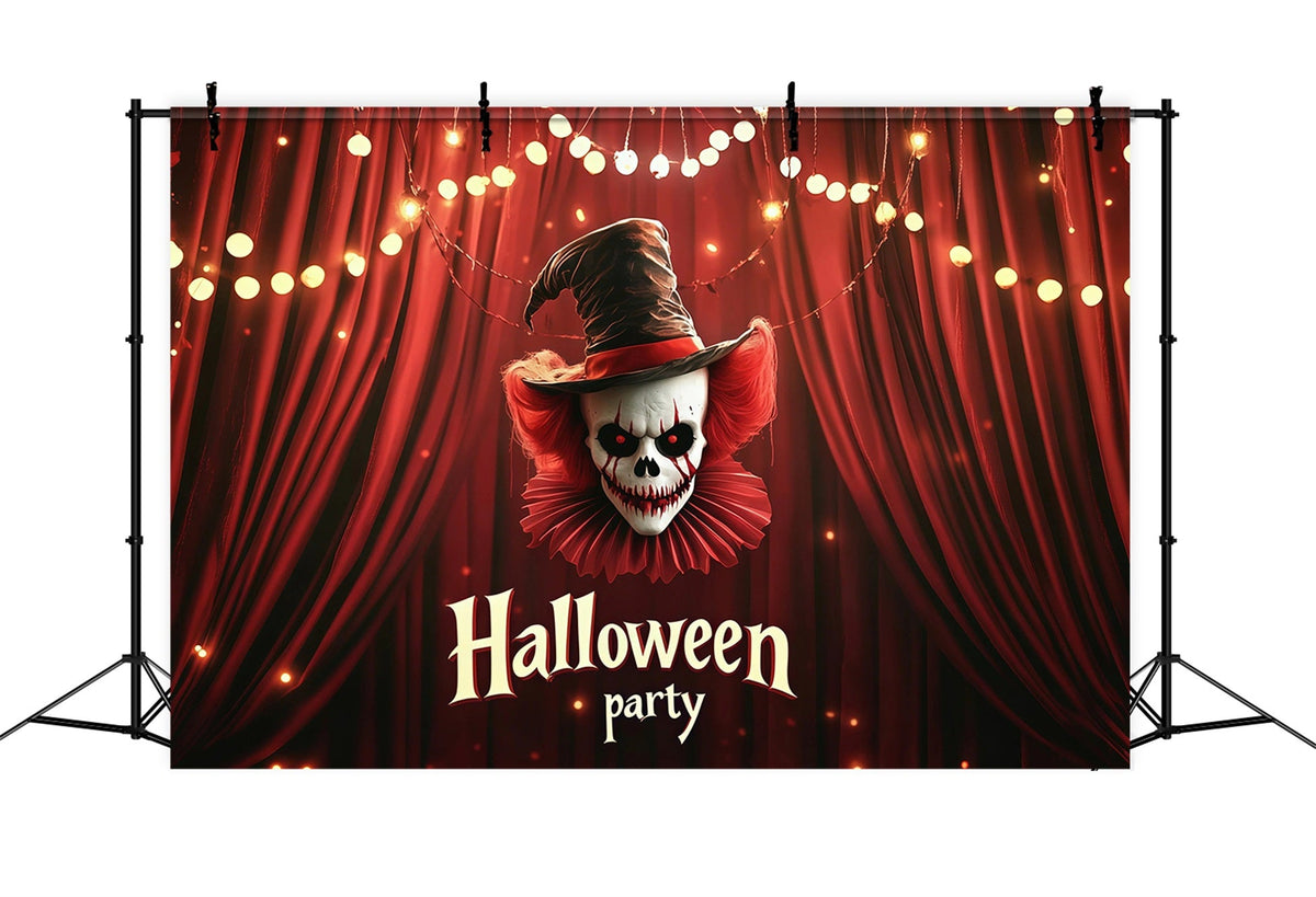 Décor De Fête D'Halloween Crâne De Clown Rideau Rouge Fond Pour Photomaton D'Halloween RR67-57