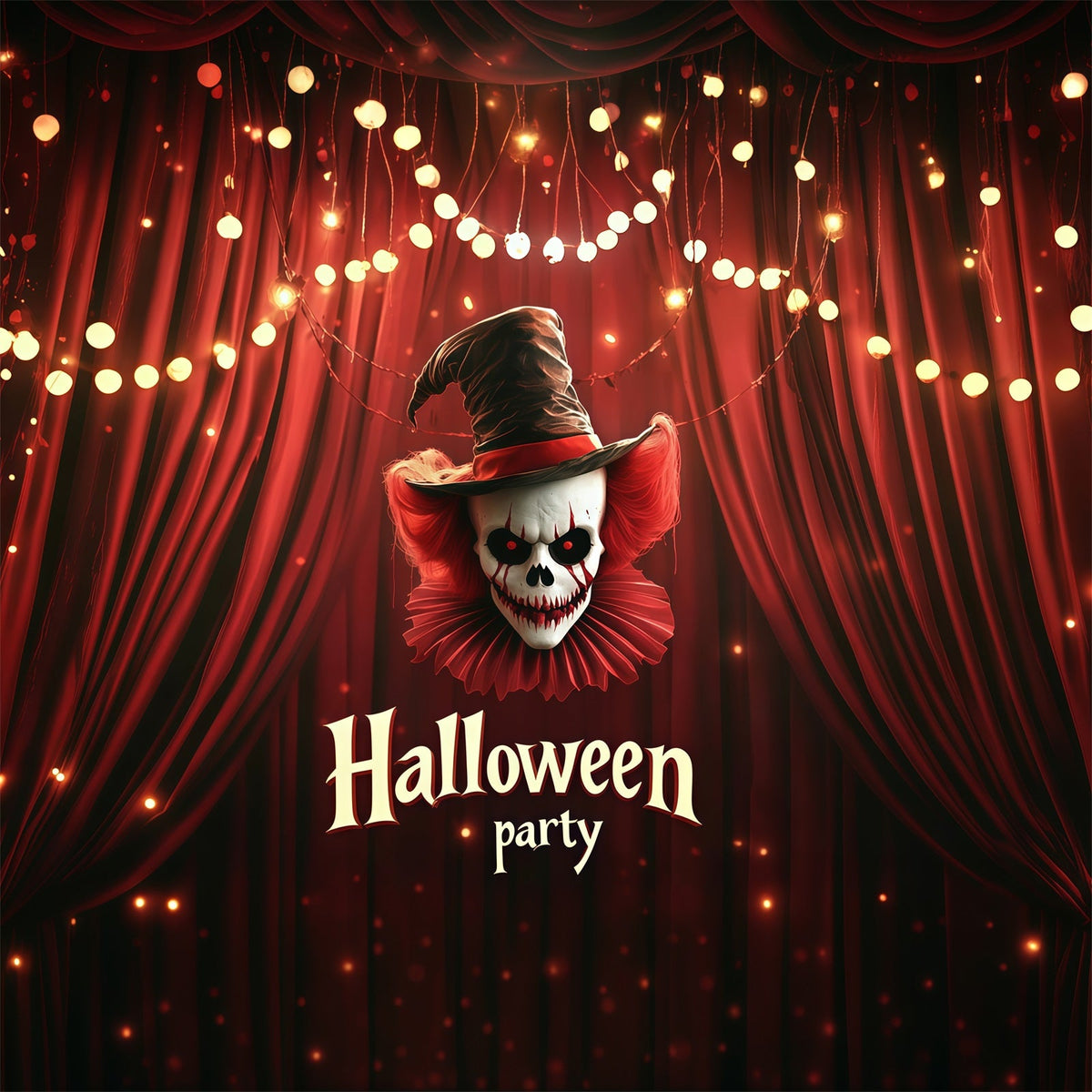 Décor De Fête D'Halloween Crâne De Clown Rideau Rouge Fond Pour Photomaton D'Halloween RR67-57