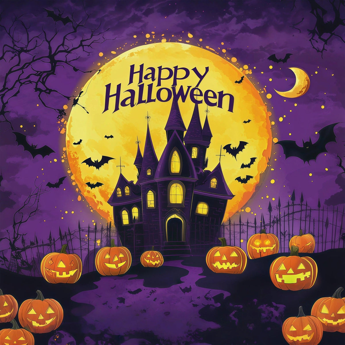 Décors D'Halloween Mignons Château Violet Citrouille LuneDécors Et Mises En Scène RR67-6