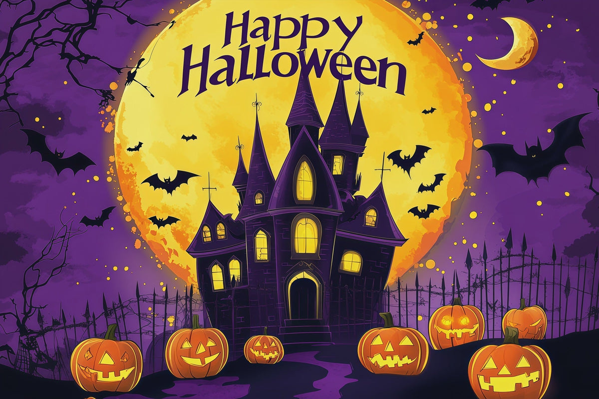 Décors D'Halloween Mignons Château Violet Citrouille LuneDécors Et Mises En Scène RR67-6