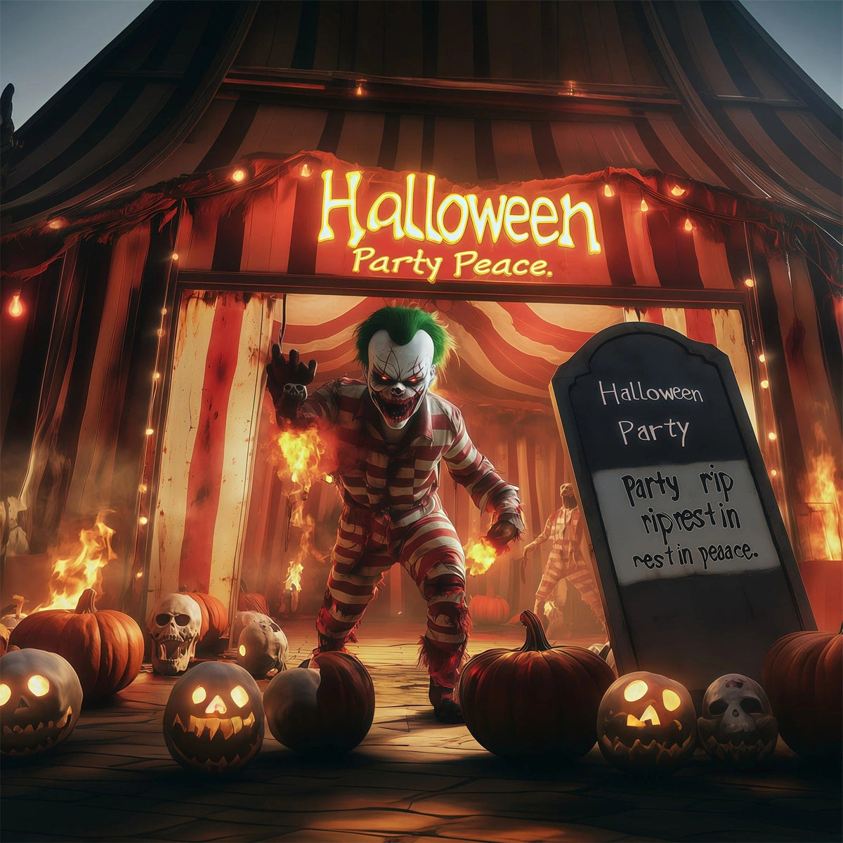 Décor De Fête D'Halloween Entrée De Cirque Hanté Avec Clowns RR67-60
