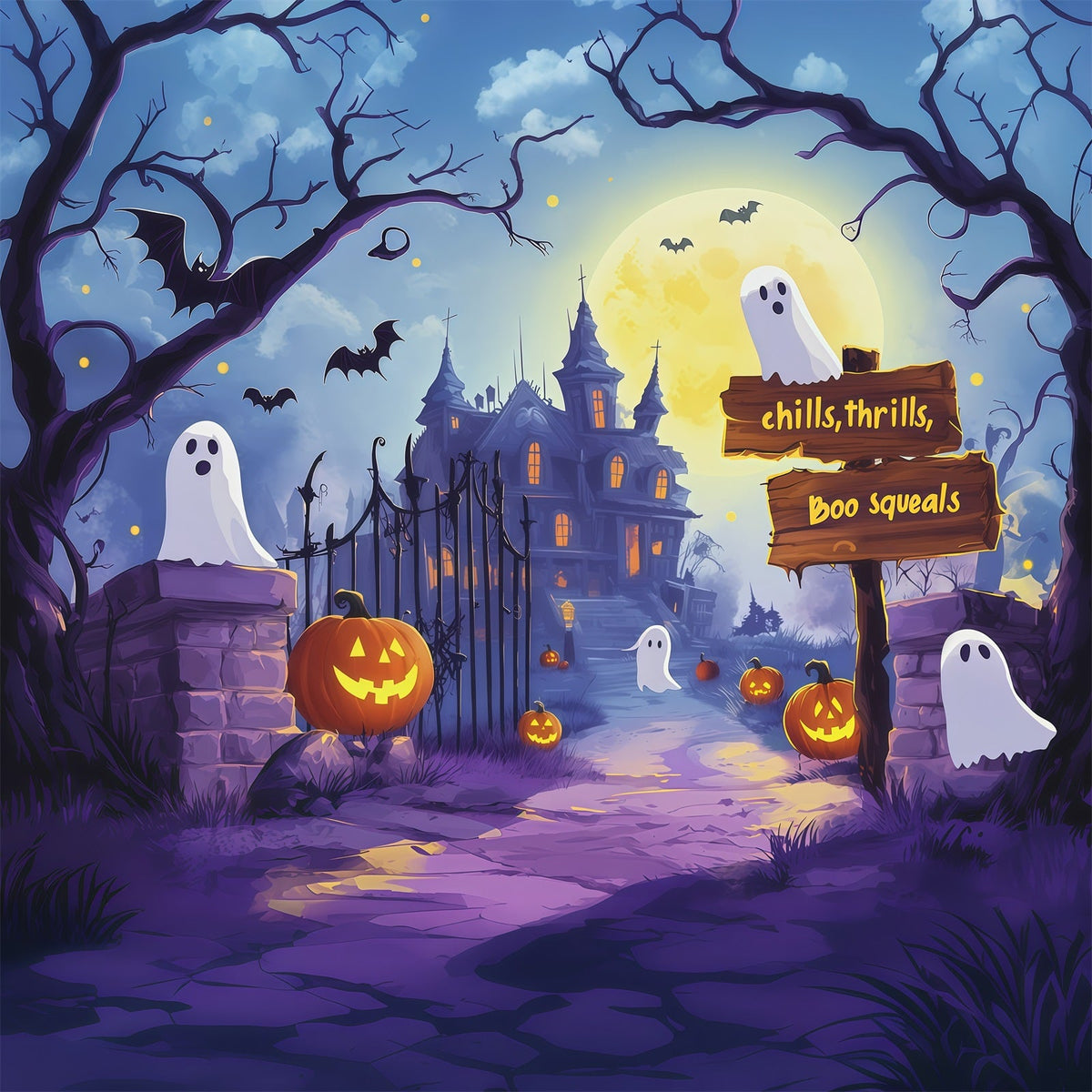 Idées De Décors Pour Photomaton D'Halloween Chemin De Manoir Hanté Citrouilles Décor Photo D'Halloween RR67-65