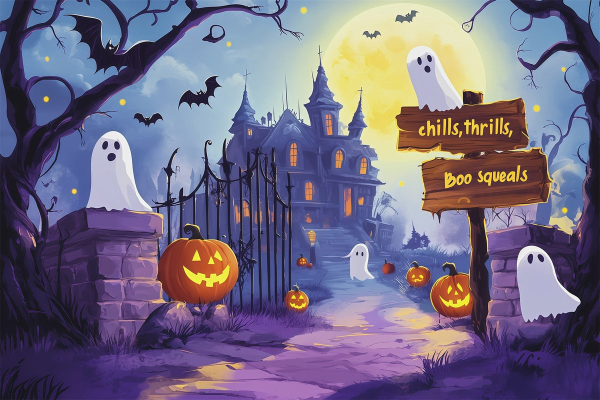 Idées De Décors Pour Photomaton D'Halloween Chemin De Manoir Hanté Citrouilles Décor Photo D'Halloween RR67-65