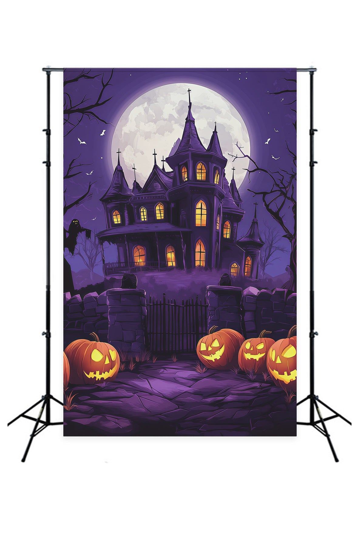 Décor De Château D'Halloween Manoir De La Lune Violette Citrouilles Grand Décor D'Halloween RR67-66