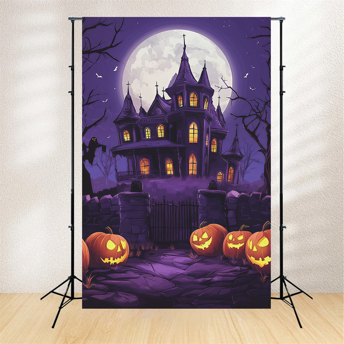 Décor De Château D'Halloween Manoir De La Lune Violette Citrouilles Grand Décor D'Halloween RR67-66