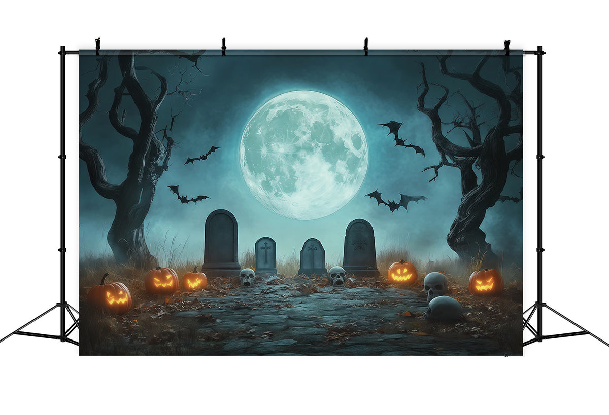 Décor De Cimetière D'Halloween Avec Citrouilles Au Clair De LuneChemin De Cimetière Cabine RR67-72