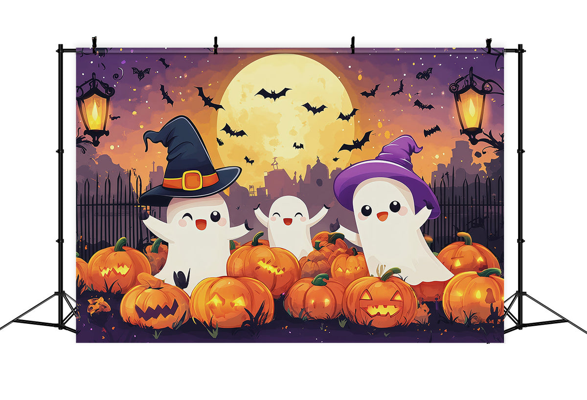 Décor D'Halloween Pour Photomaton Champ De Citrouilles Et Fantômes MignonDécor D'Halloween Mignon RR67-73