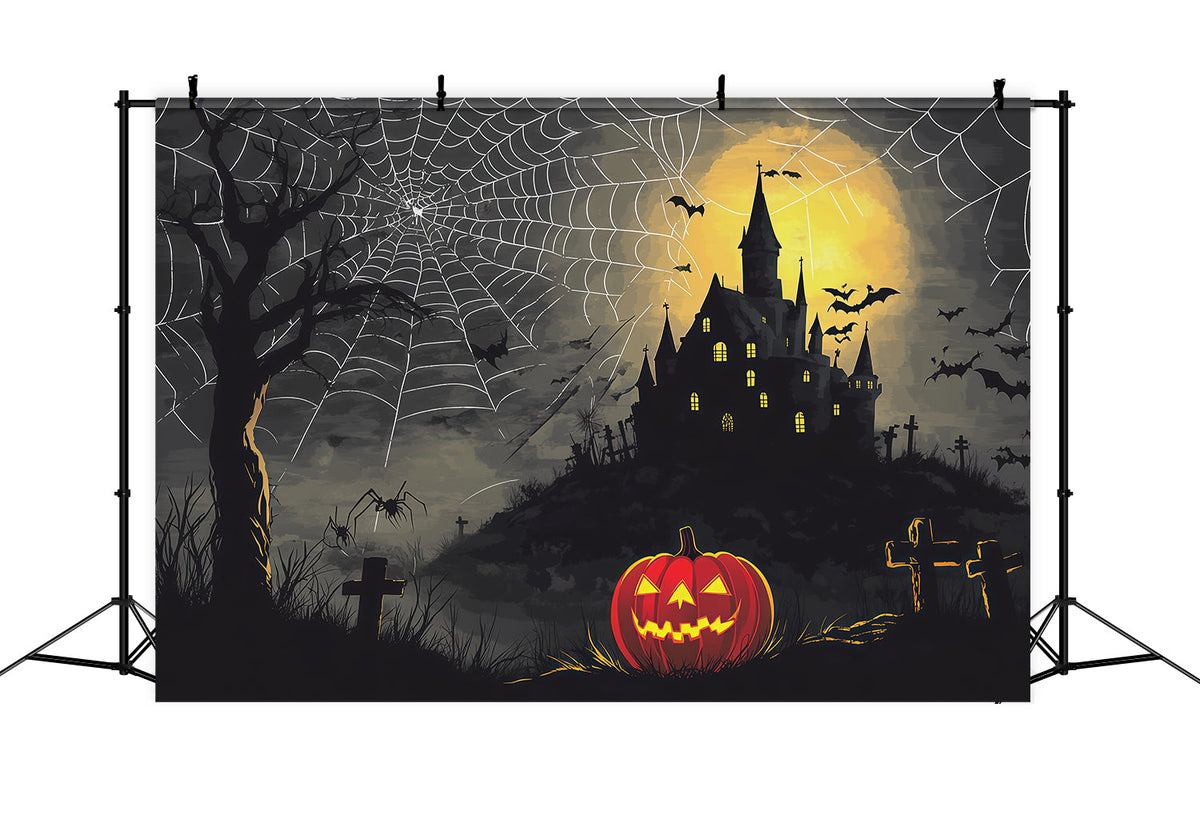 Décor D'Halloween Effrayant Toile D'Araignée Château Citrouille Nuit Effrayante RR67-74