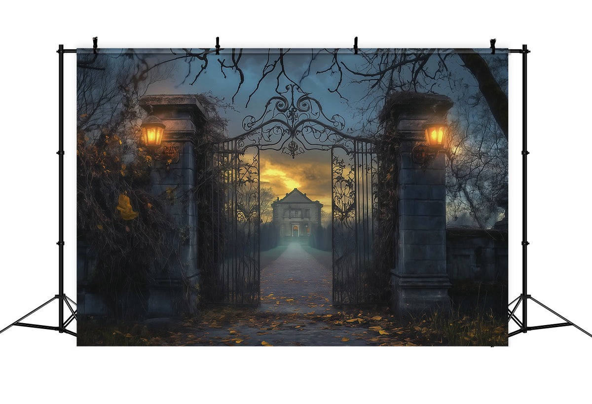 Décor De Maison D'Halloween Manoir Brumeux Portail En Fer Décor De Cimetière D'Halloween RR67-77