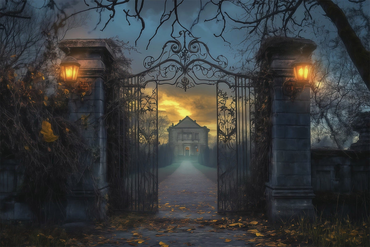 Décor De Maison D'Halloween Manoir Brumeux Portail En Fer Décor De Cimetière D'Halloween RR67-77