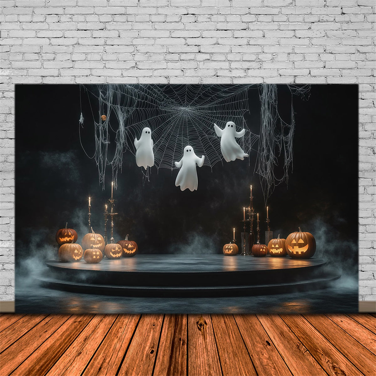 Décor De Scène D'Halloween Avec Toile D'Araignée Fantôme Et Citrouille Décors Photographiques D'Halloween RR67-85