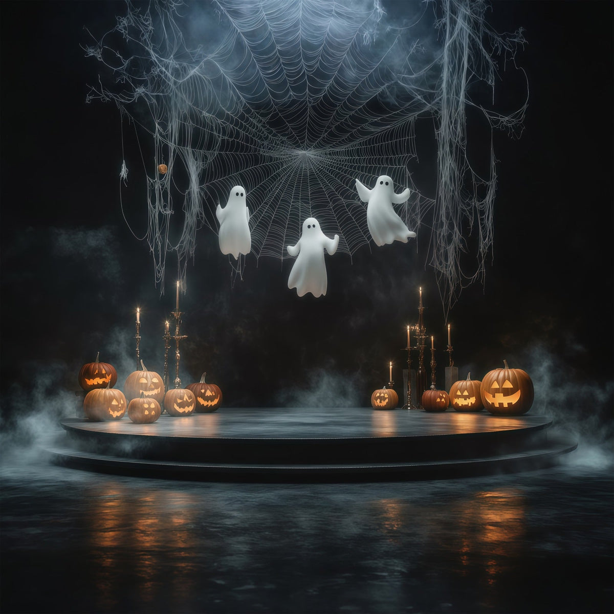 Décor De Scène D'Halloween Avec Toile D'Araignée Fantôme Et Citrouille Décors Photographiques D'Halloween RR67-85