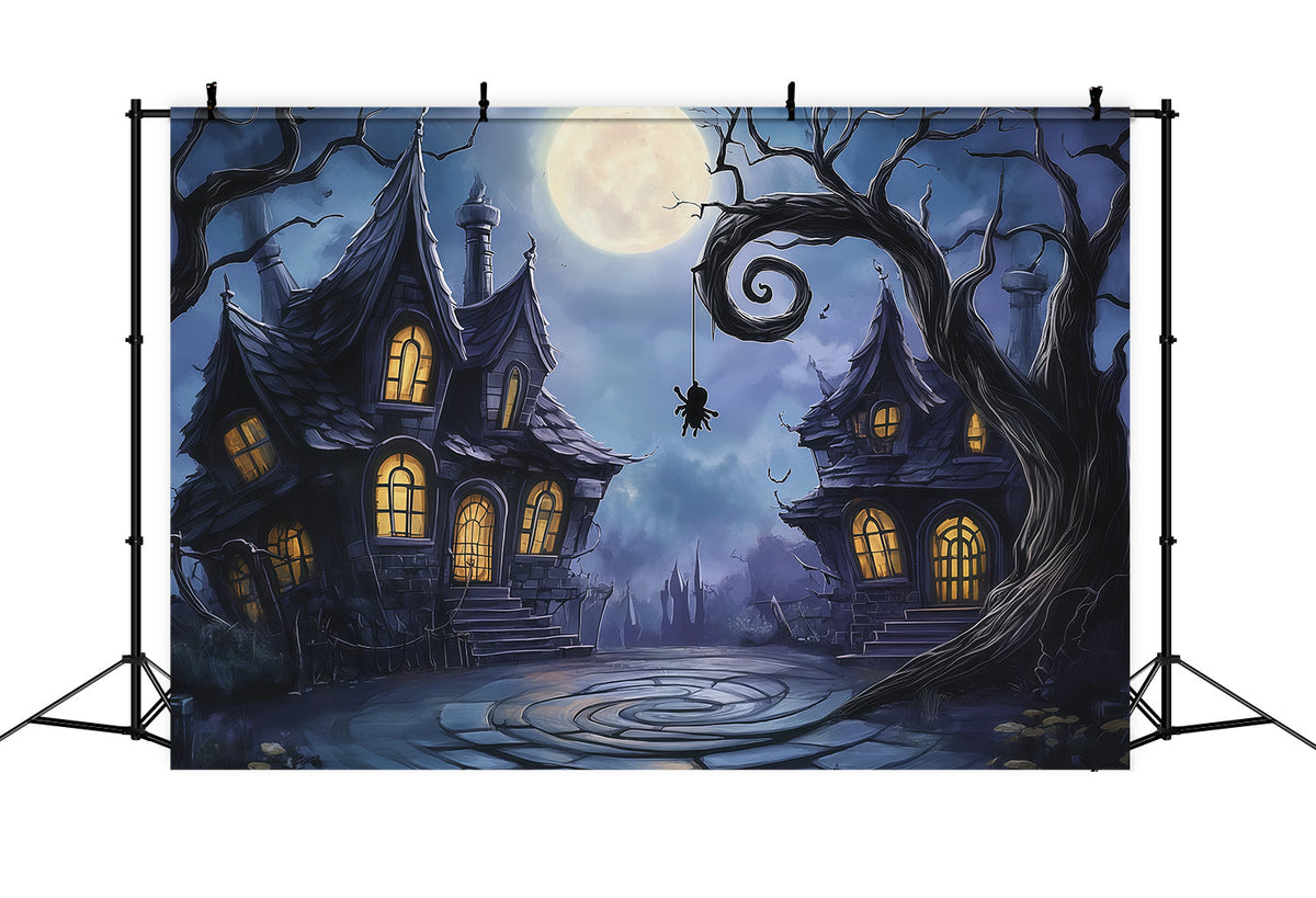 Décors Photographiques D'Halloween Maisons Hantées Tordues Au Clair De Lune Décor De Ville D'Halloween RR67-87