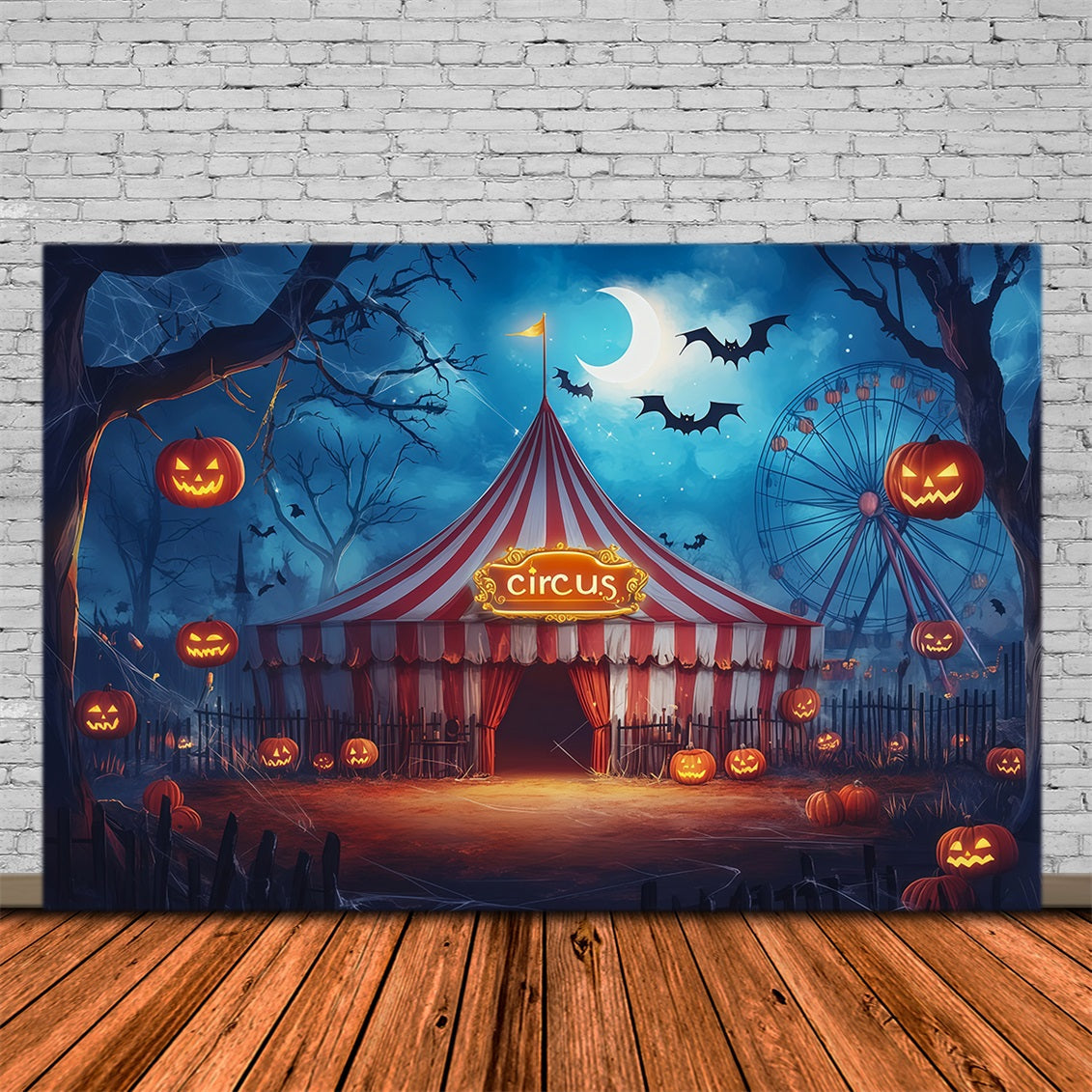 Décors D'Halloween Pour Photos ente Citrouille De Cirque Au Clair De Lune Décor De Cirque D'Halloween RR67-89
