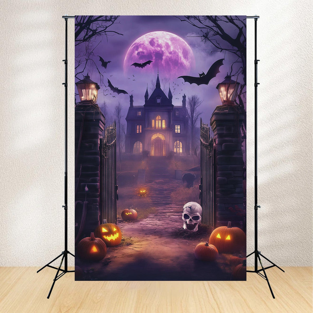 Décor De Photomaton D'Halloween À Faire Soi-Même Lune Violette Porte Hantée RR67-91