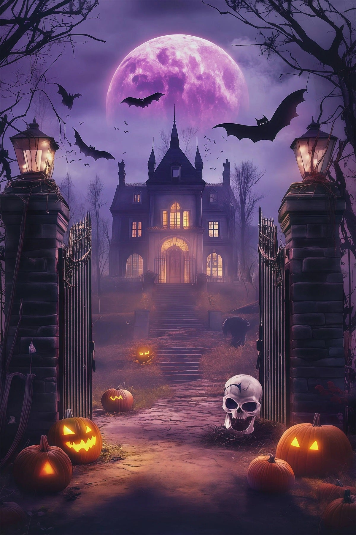Décor De Photomaton D'Halloween À Faire Soi-Même Lune Violette Porte Hantée RR67-91