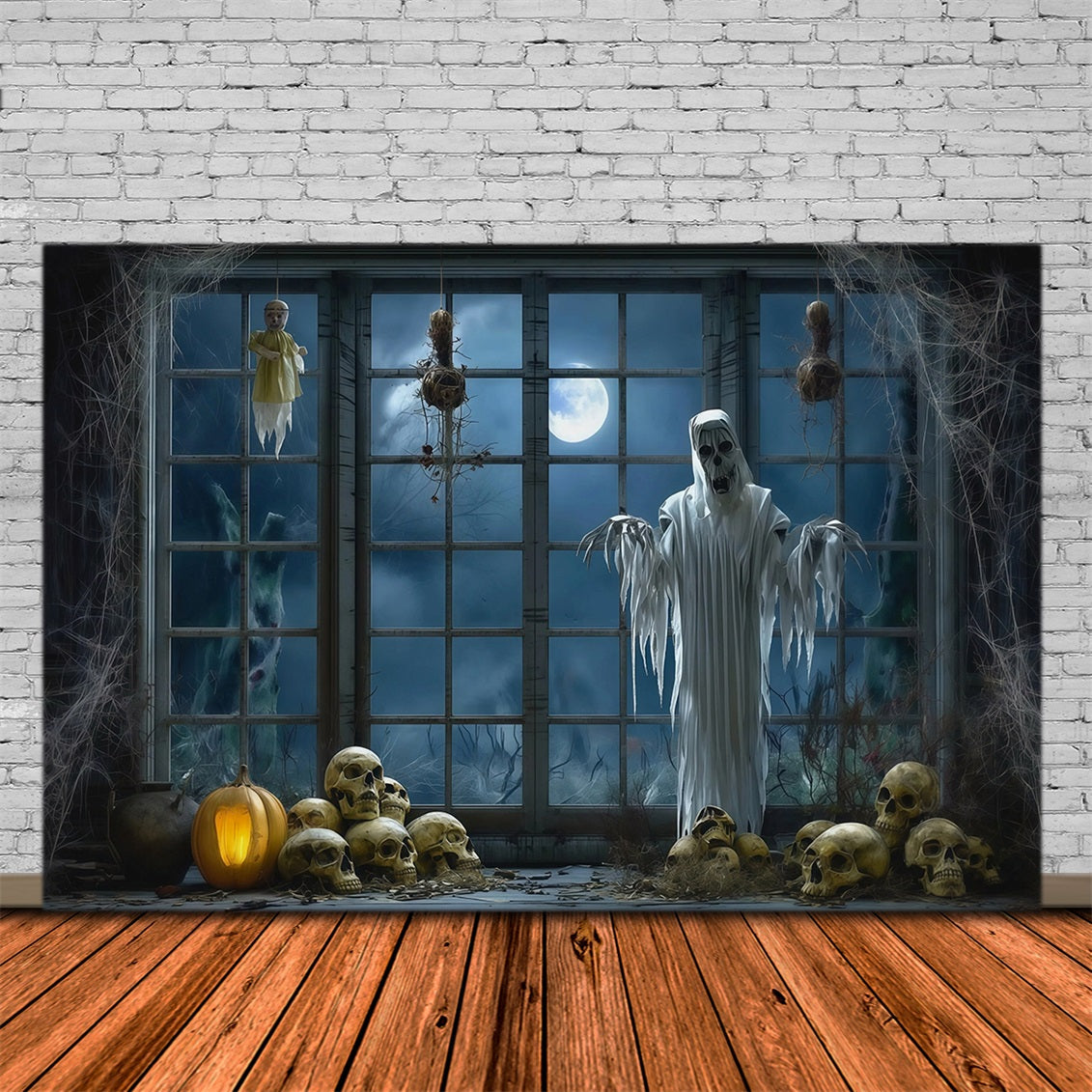 Décor Photographique D'Halloween Fantôme Crâne Et Fenêtre Décoration Effrayante RR67-92