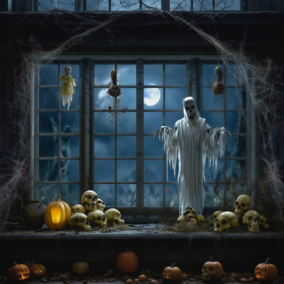Décor Photographique D'Halloween Fantôme Crâne Et Fenêtre Décoration Effrayante RR67-92