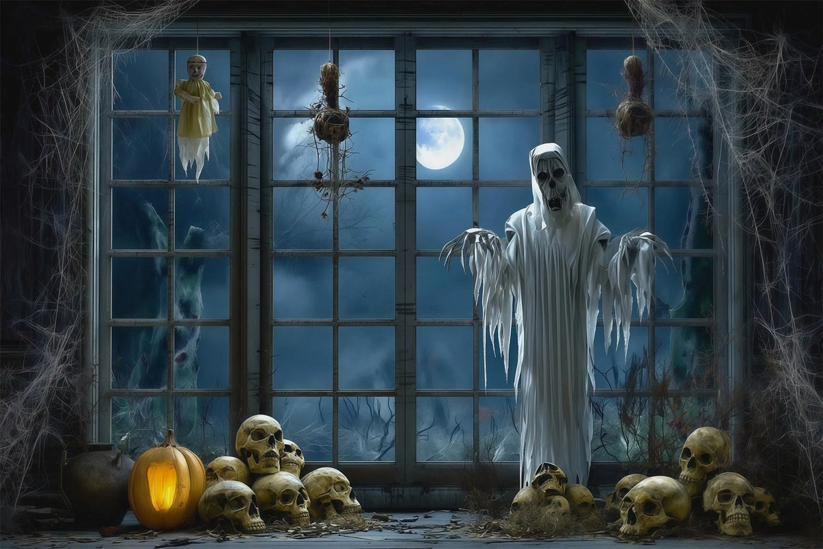 Décor Photographique D'Halloween Fantôme Crâne Et Fenêtre Décoration Effrayante RR67-92