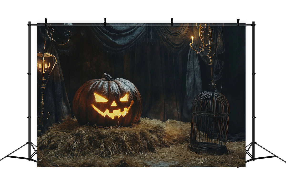 Décor De Scène D'Halloween Citrouilles Lumineuses Et FoinDécor Pour Halloween RR67-96