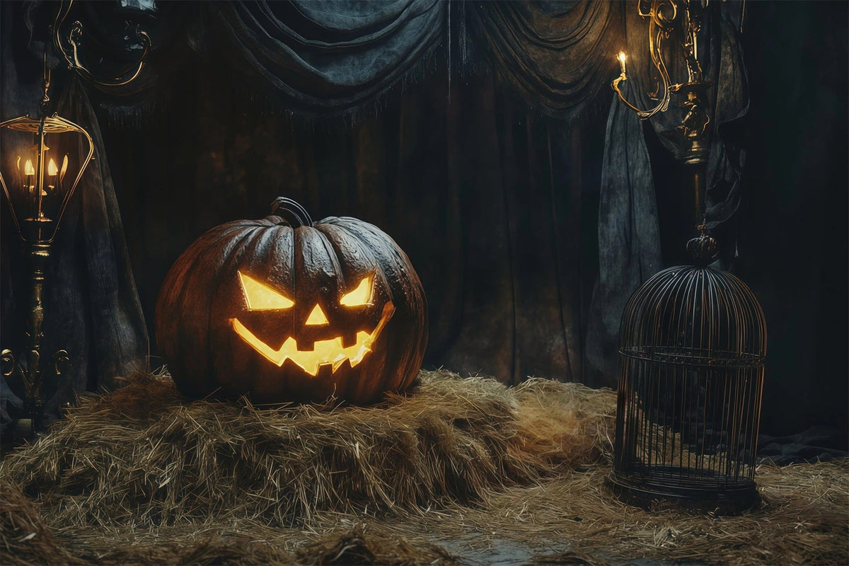 Décor De Scène D'Halloween Citrouilles Lumineuses Et FoinDécor Pour Halloween RR67-96
