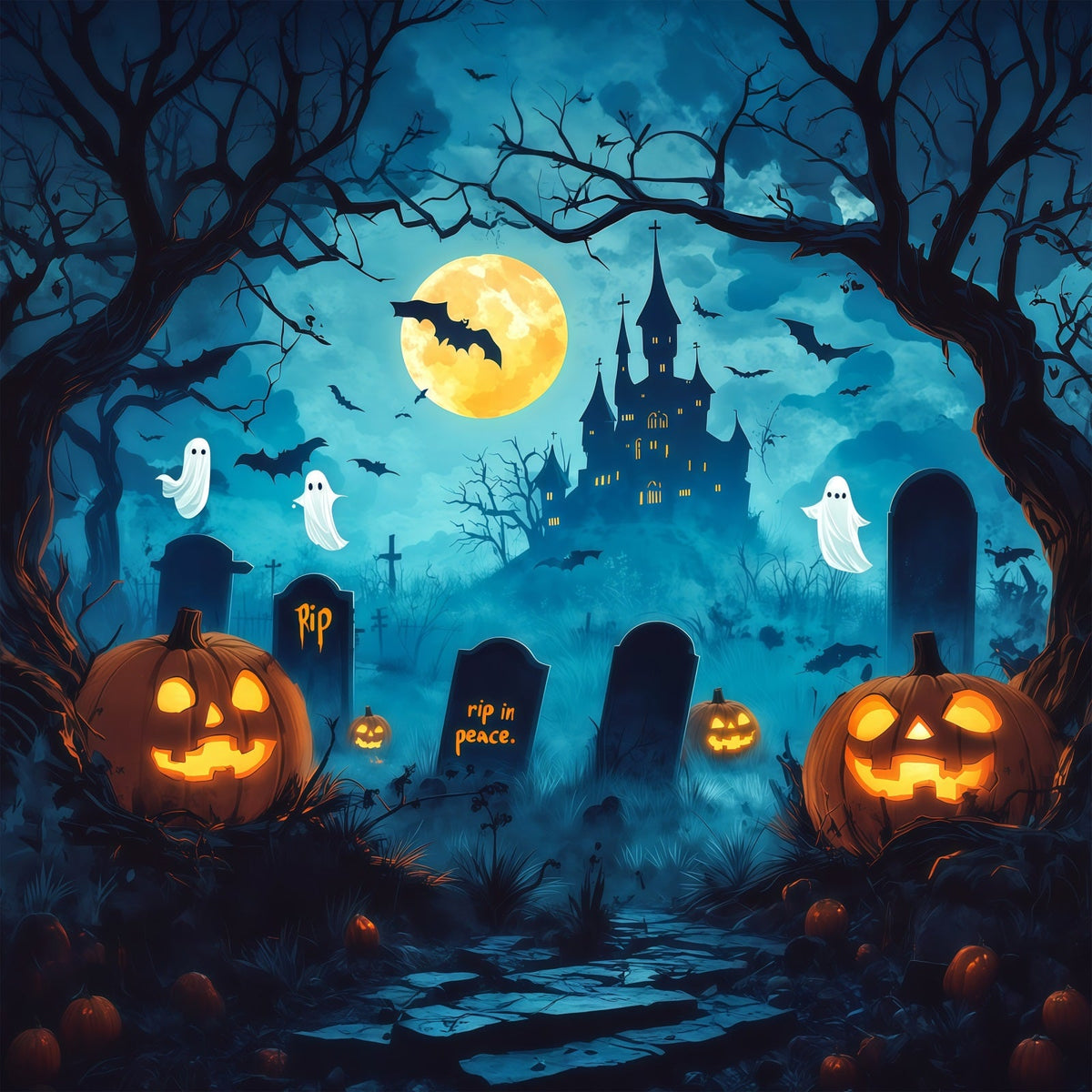Décors Photo Effrayants Pour Halloween Château De Dessin Animé Cimetière Hanté Décor Joyeux Halloween RR67-97