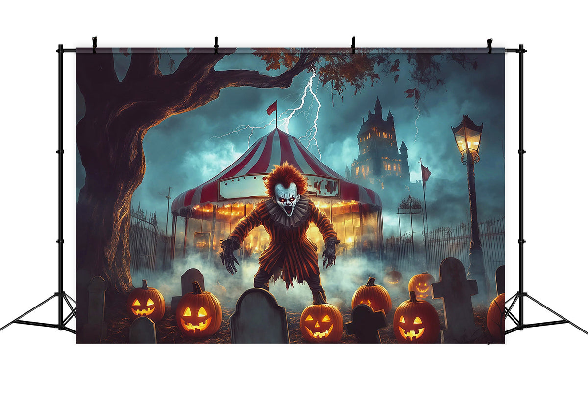 Toile De Fond D'Halloween Avec ClownCimetière De Cirque Effrayant Et Citrouille RR67-99