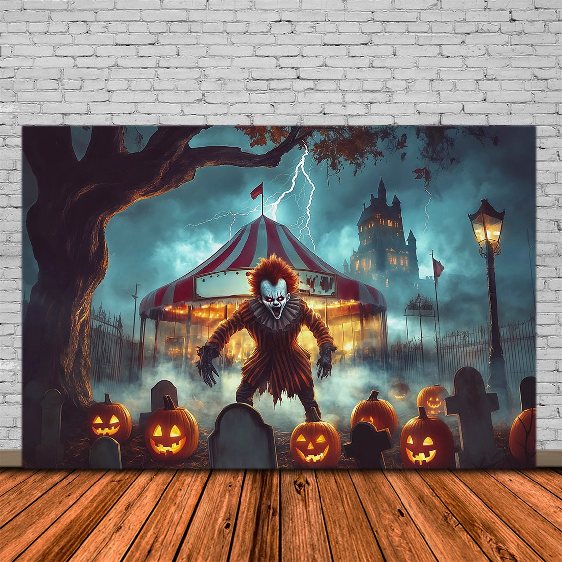 Toile De Fond D'Halloween Avec ClownCimetière De Cirque Effrayant Et Citrouille RR67-99
