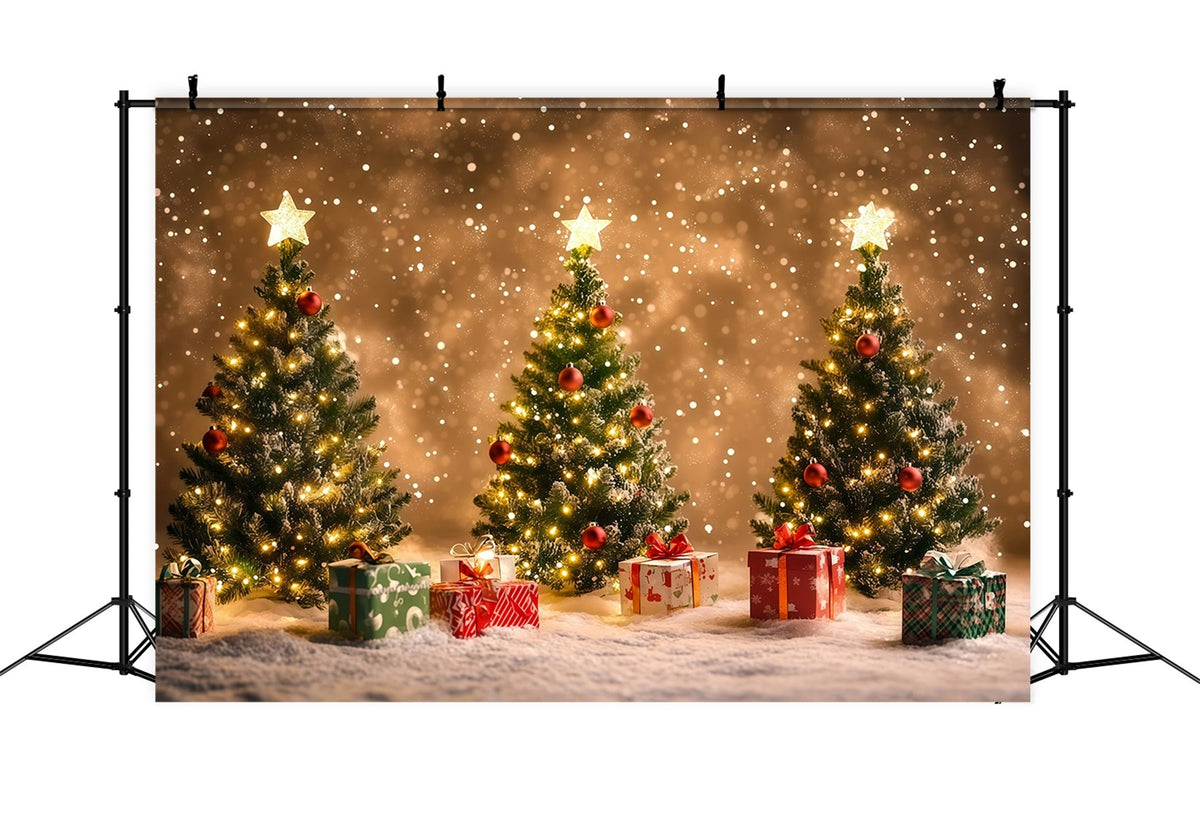 Fond De Sapin De Noël Arbres Enneigés Et Lumineux Avec Effet Bokeh Décors De Noël RR68-74