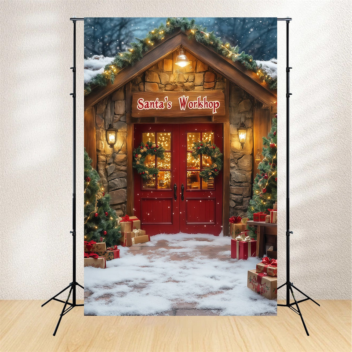 Décor De Magasin De Noël Entrée De L'Atelier Du Père Noël Décors Photographiques De Noël RR68-76