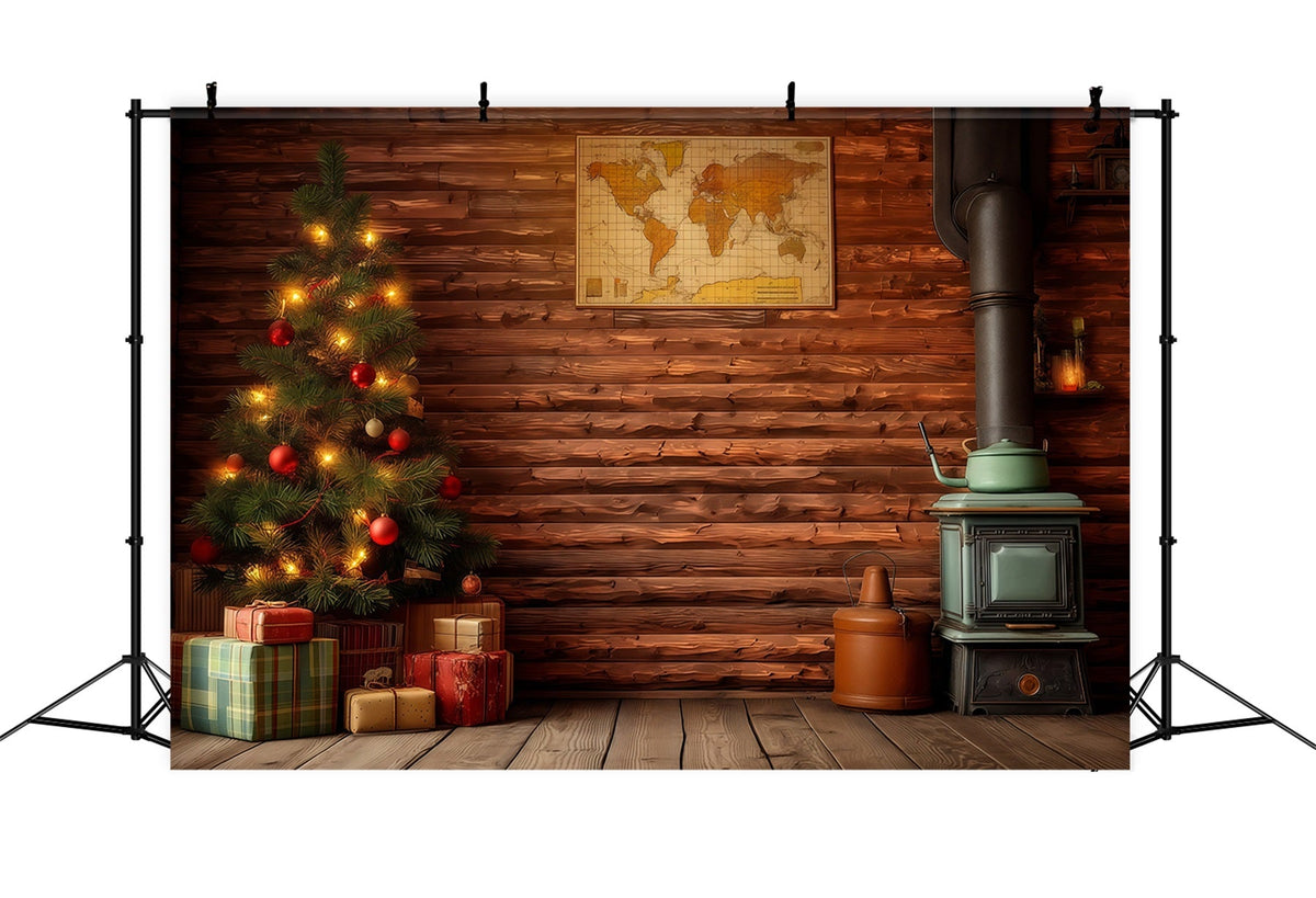 Décor De Noël Champêtre Intérieur De Cabane Rustique Fond Photographique De Noël RR68-80
