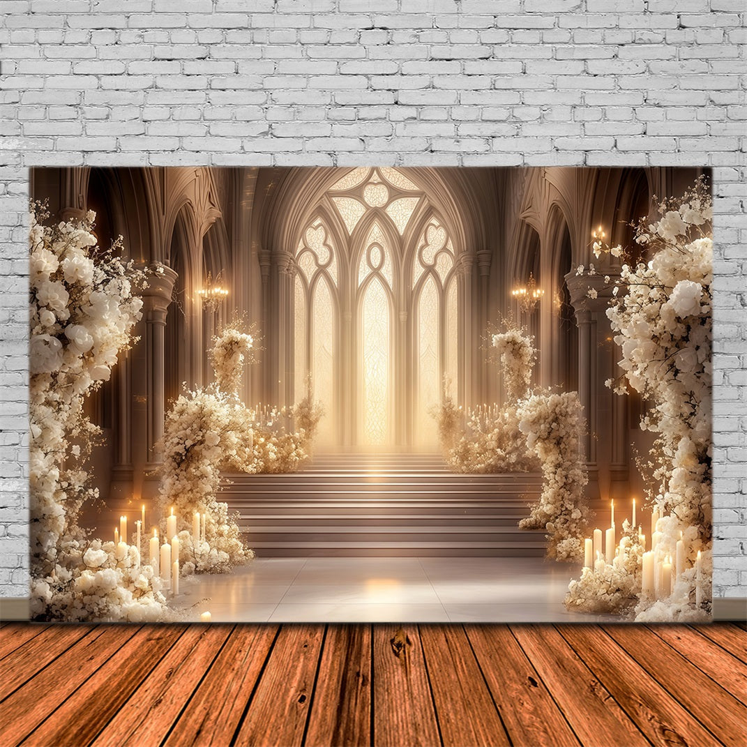 Décor De Noël D'Église Allée De La Cathédrale Florale Ivoire Fond De Noël Professionnel RR68-92