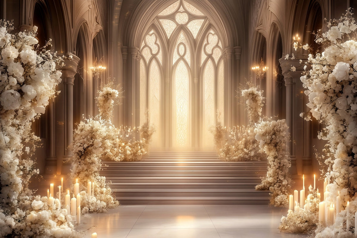 Décor De Noël D'Église Allée De La Cathédrale Florale Ivoire Fond De Noël Professionnel RR68-92