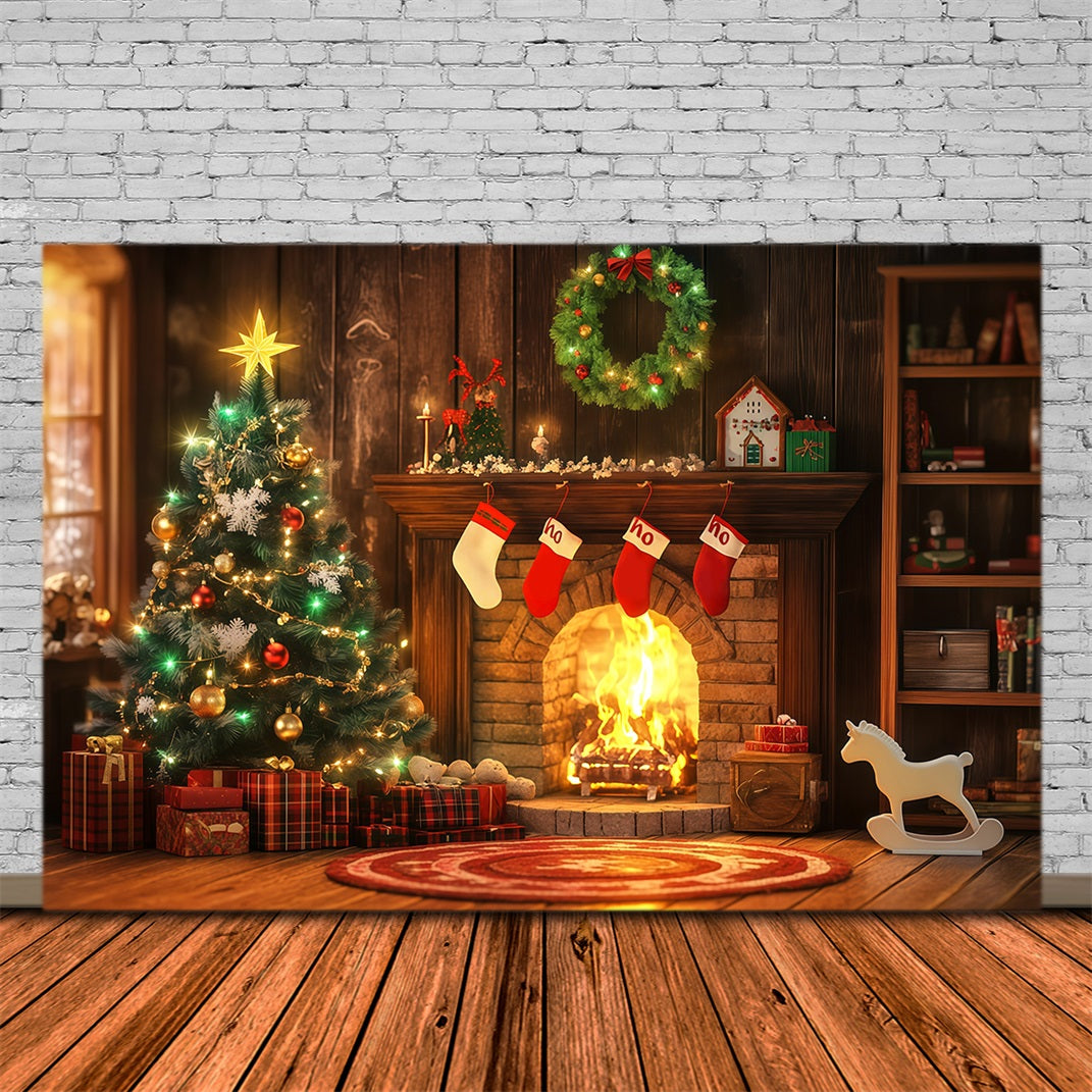 Fond De Cheminée De Noël Chaussettes De Noël Chaleureuses Et Lumineuses Décor De Noël RR68-98