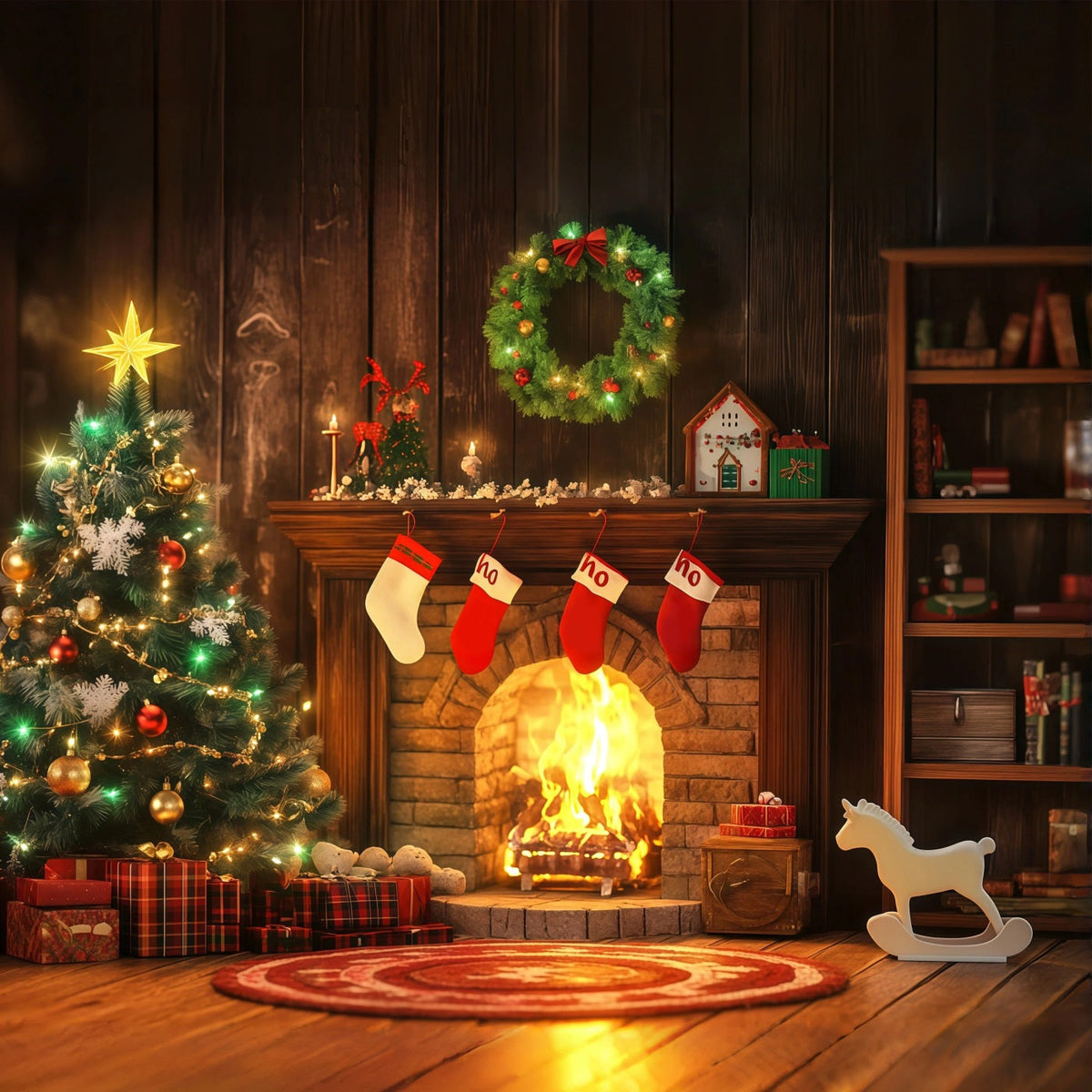 Fond De Cheminée De Noël Chaussettes De Noël Chaleureuses Et Lumineuses Décor De Noël RR68-98