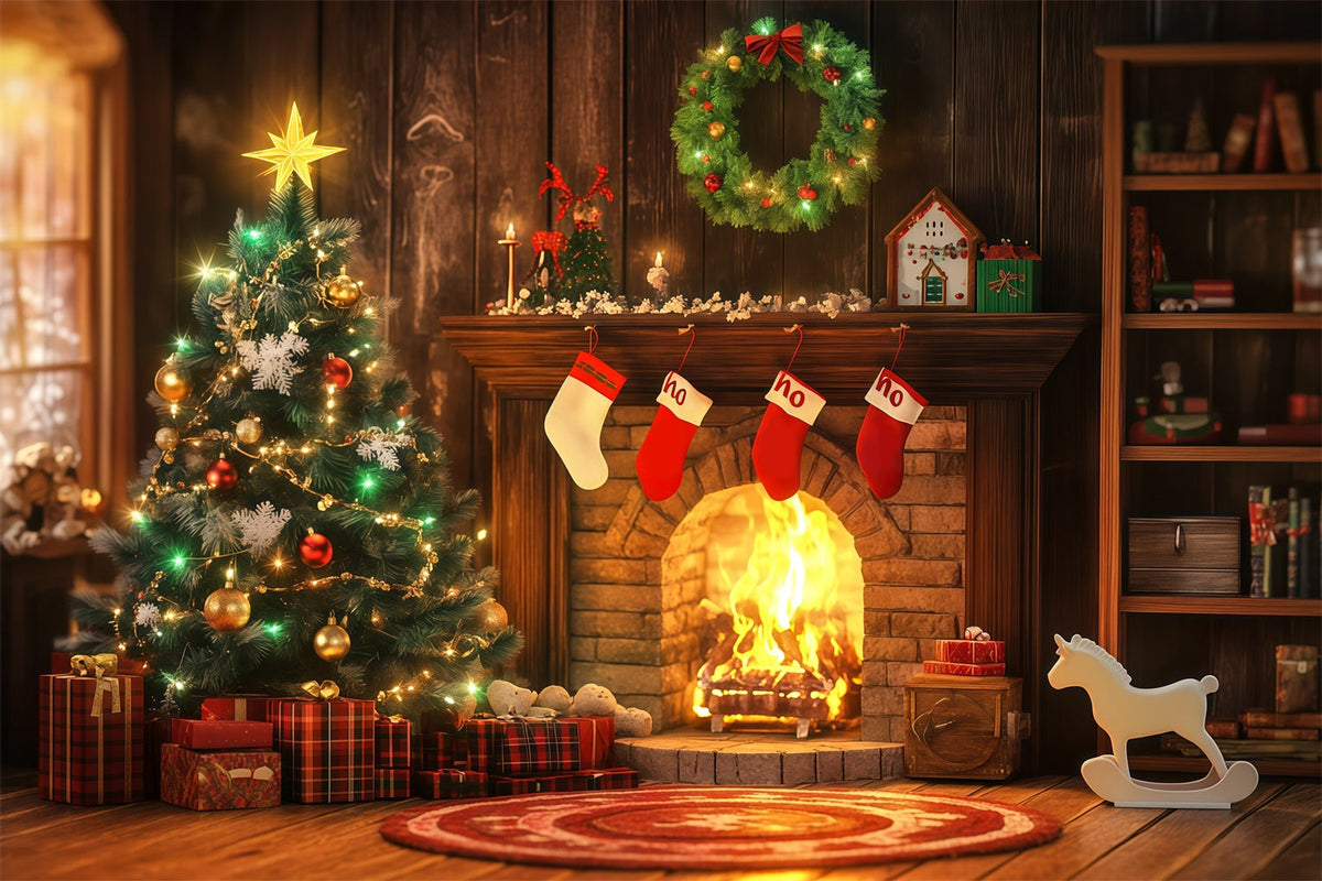 Fond De Cheminée De Noël Chaussettes De Noël Chaleureuses Et Lumineuses Décor De Noël RR68-98