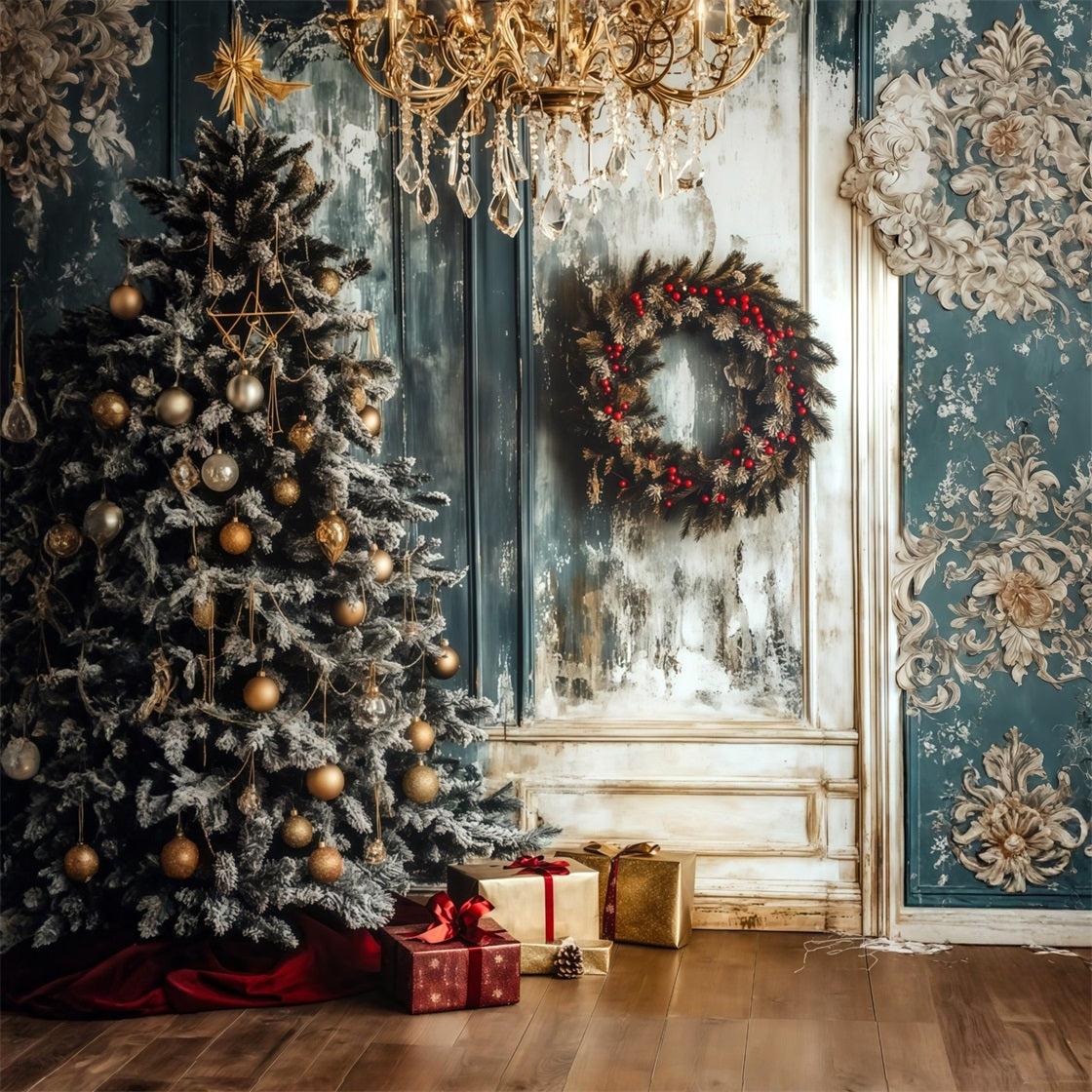 Décor En Bois De Noël Couronne De Lustre Givrée D'Angle Décors Photo De Noël RR69-1
