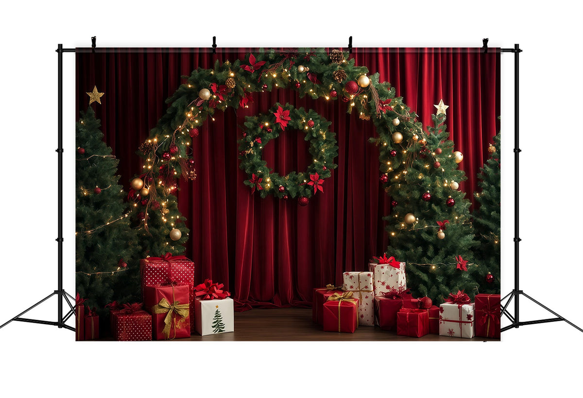 Fond Rouge De Noël Arche De Guirlande De Rideaux Grand Décor De Noël RR69-104