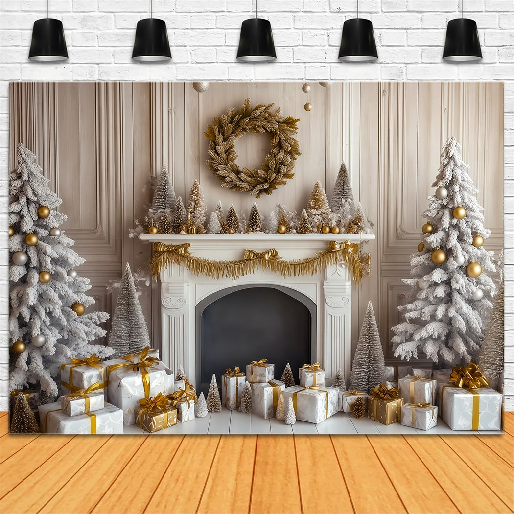 Cheminée De Noël En Toile De Fond Cheminée Dorée Murale Rétro Décors Photo De Noël RR69-108