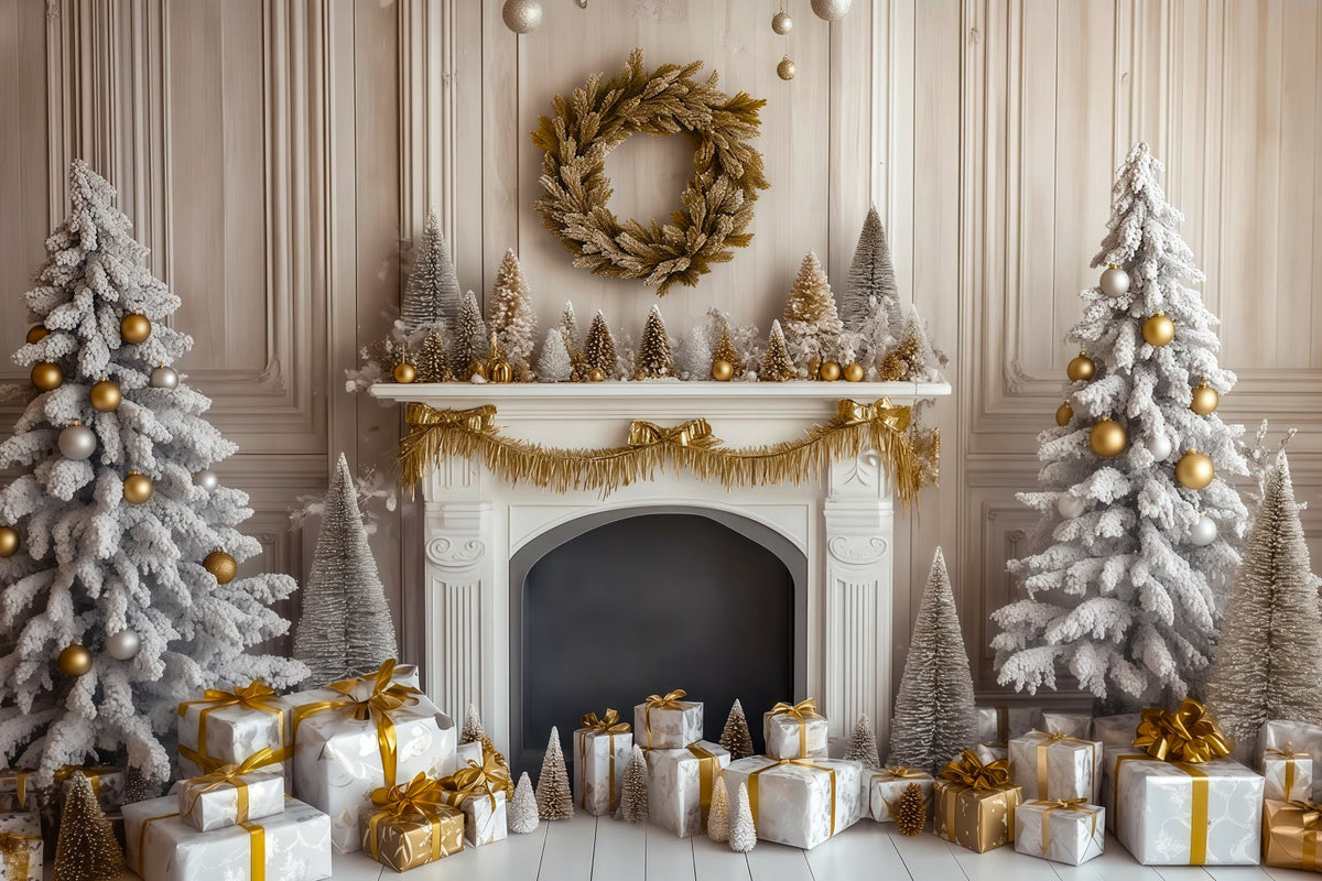 Cheminée De Noël En Toile De Fond Cheminée Dorée Murale Rétro Décors Photo De Noël RR69-108