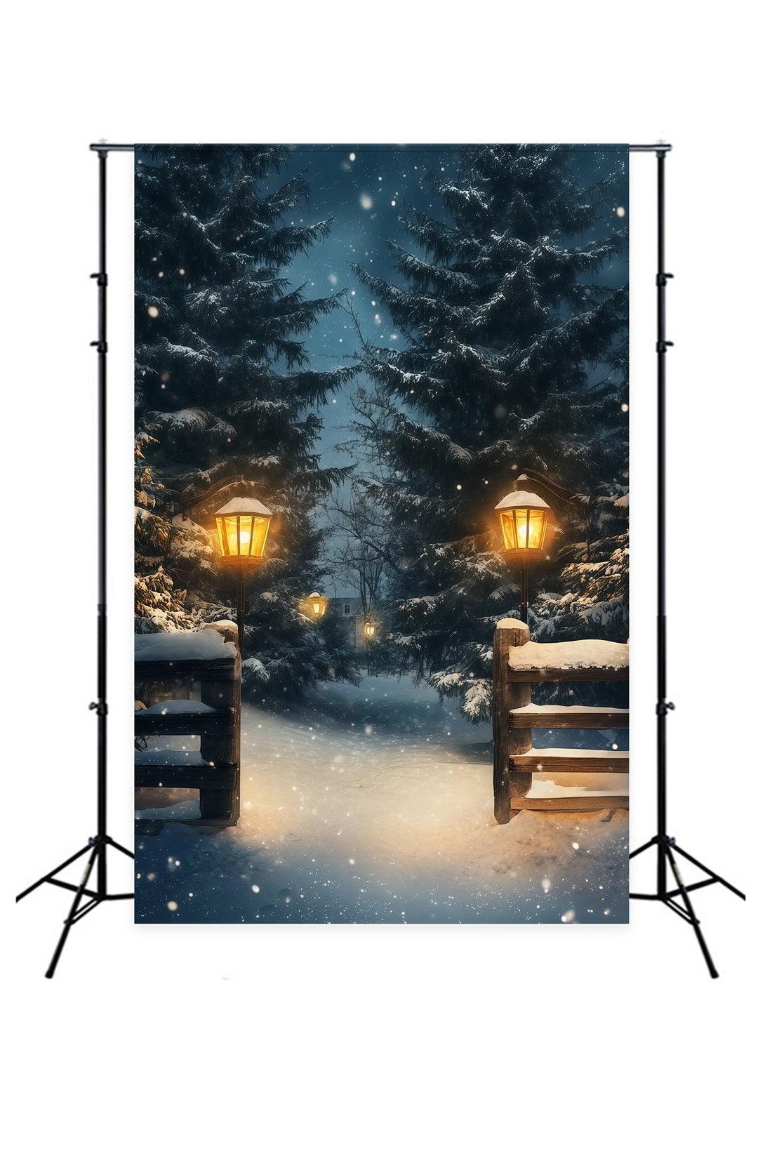 Décor De Neige De Noël Sentier De La Forêt Des Lanternes Enneigées Décors Photographiques De Noël RR69-13