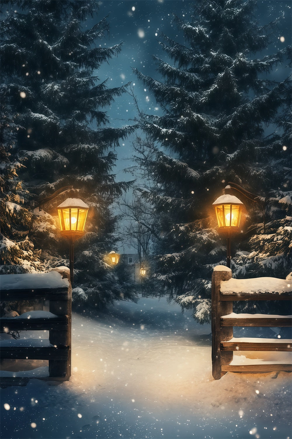 Décor De Neige De Noël Sentier De La Forêt Des Lanternes Enneigées Décors Photographiques De Noël RR69-13